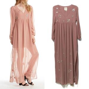 NWOT CHASER Ethereal Beaded Star Maxi Dress Pink S